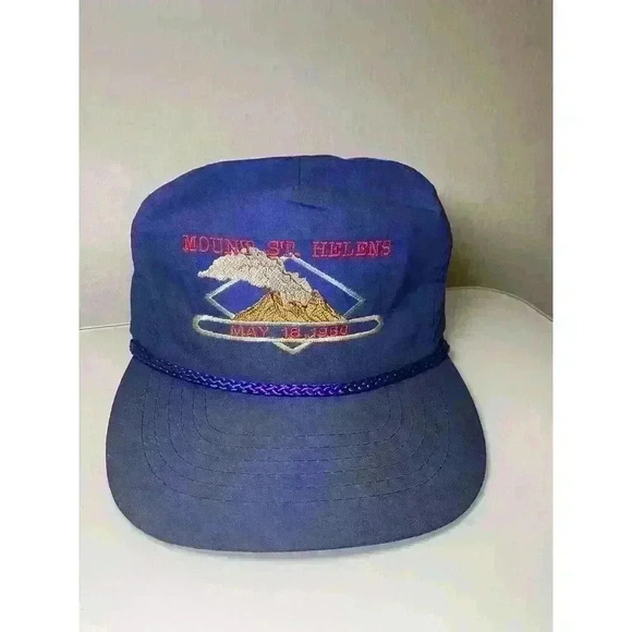 Vintage 80s Mount St. Helens Souvenir Travel Hat Blue Used Nostalgic - Picture 1 of 12